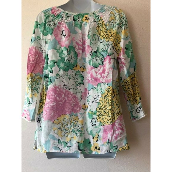 Charter Club Luxury Linen Tunic Blouse Lace XS Extra Small Boho Lagenlook Floral - Picture 6 of 7